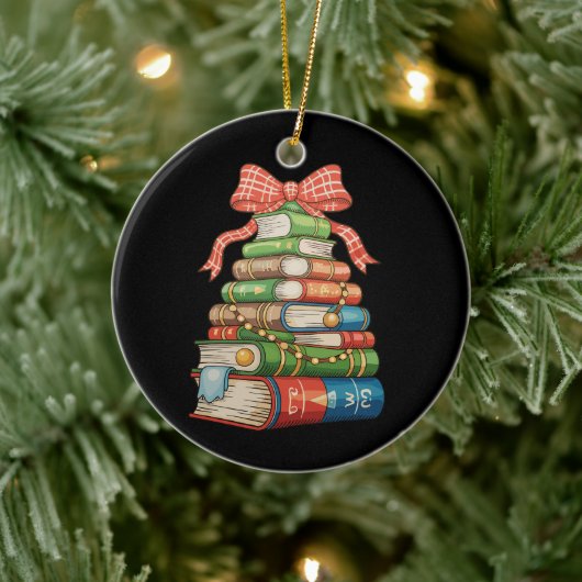 Christmas Tree Books Bow Reading Librarian Teacher Keramik Ornament (Baum)