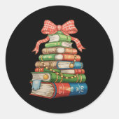 Christmas Tree Books Bow Reading Librarian Teacher Runder Aufkleber (Vorderseite)