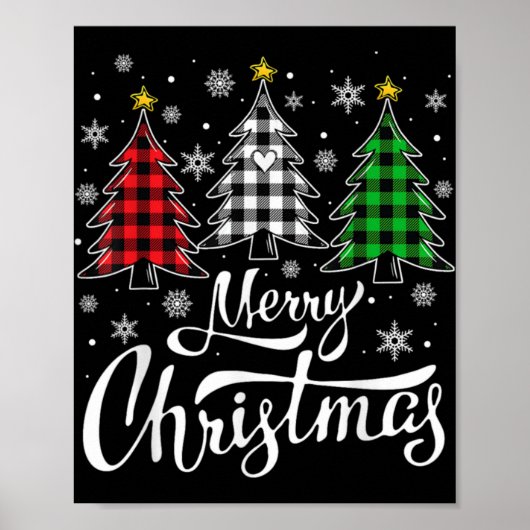 Christmas Tree Buffalo Plaid Red White Green Xmas Poster