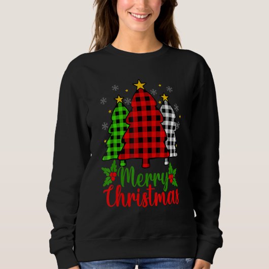 Christmas Tree Buffalo Plaid Red White Green Xmas  Sweatshirt (Vorderseite)