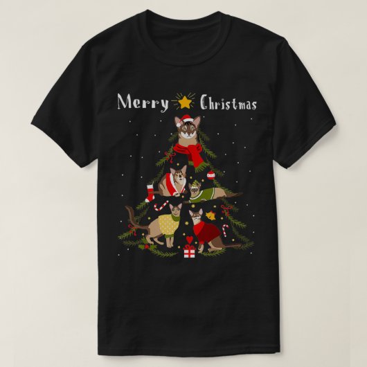 Christmas Tree Chausie Cat Lover Xmas Cat Owner T-Shirt (Design vorne)
