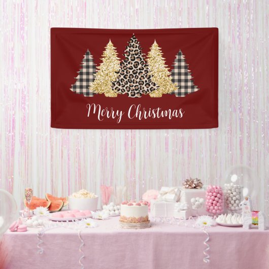 Christmas Tree Cheetah Print Buffalo Karierter Gli Banner (Party)