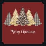 Christmas Tree Cheetah Print Buffalo Karierter Gli Quadratischer Aufkleber<br><div class="desc">Ein lustiger,  trendiger Weihnachtsbaum Gepard Leoparden Druck,  Büffel kariert drucken Gold Glitzer Weihnachtsplatz oder rund Aufkleber. Personalisiere es.</div>