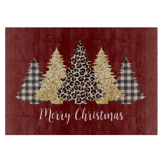 Christmas Tree Cheetah Print Buffalo Karierter Gli Schneidebrett (Vorderseite)