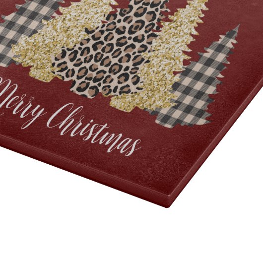 Christmas Tree Cheetah Print Buffalo Karierter Gli Schneidebrett (Ecke)