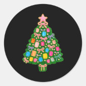 Christmas Tree Coquette Bow Crochet Xmas Pajamas H Runder Aufkleber (Vorderseite)