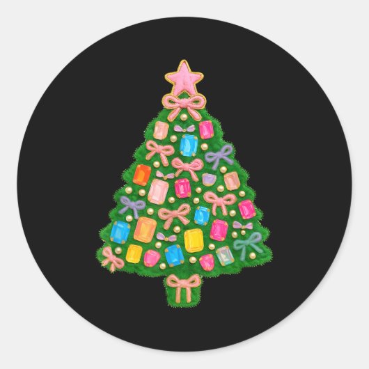 Christmas Tree Coquette Bow Crochet Xmas Pajamas H Runder Aufkleber (Vorderseite)