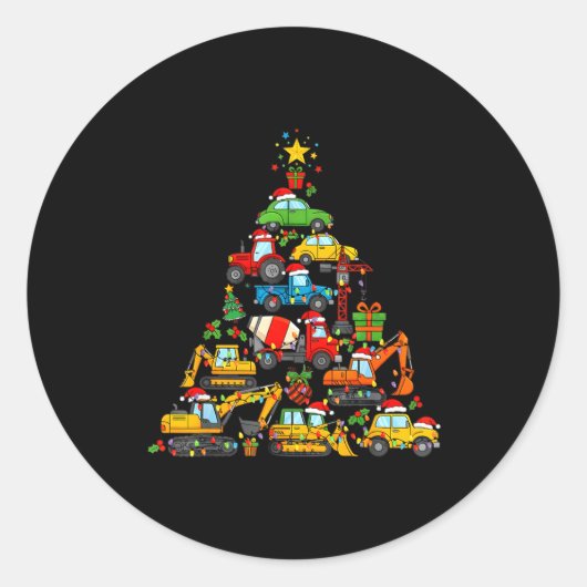 Christmas Tree Cute Construction Truck Xmas Holida Runder Aufkleber (Vorderseite)