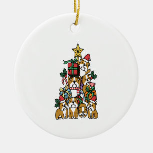 Christmas Tree English Bulldog Dog Long Sleeve Keramik Ornament