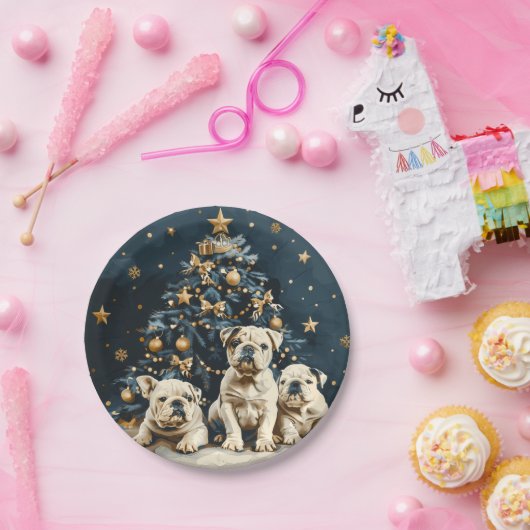 Christmas Tree English Bulldog Puppies Pappteller (Party)