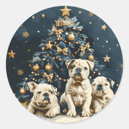 Christmas Tree English Bulldog Puppies Runder Aufkleber
