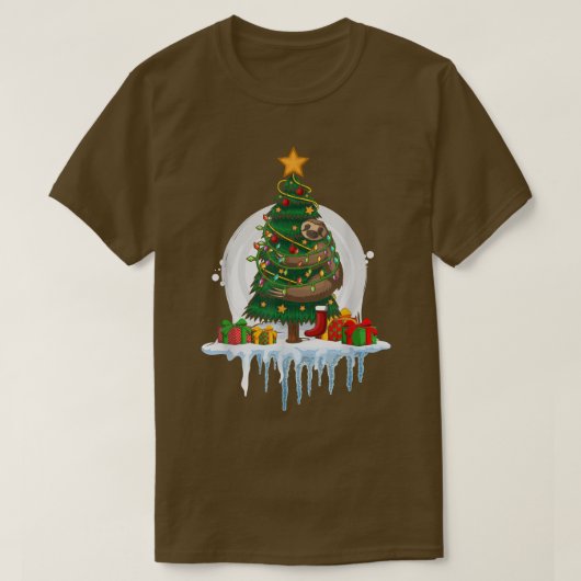 Christmas Tree Fairy Lights Snow Christmas Sloth T-Shirt (Design vorne)