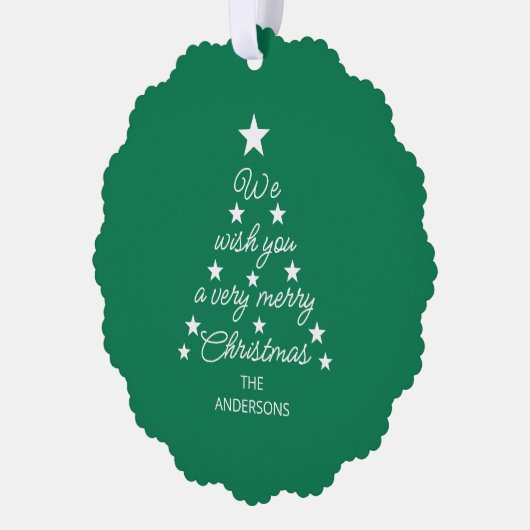 Christmas Tree Family Photo Typography Stars Green Ornament Karte (Links)