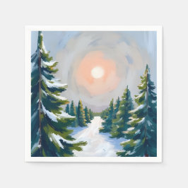 Christmas Tree Farm Watercolor Painting Holiday Serviette