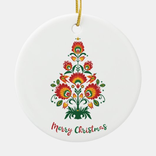 🎄 Christmas tree folklore [red, yellow] white Keramik Ornament (Vorne)
