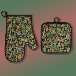 Christmas Tree Forest Whimsey Ofenhandschuh & Topflappen-Set