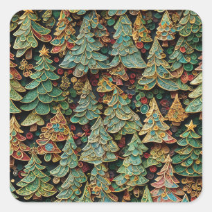 Christmas Tree Forest Whimsey Quadratischer Aufkleber