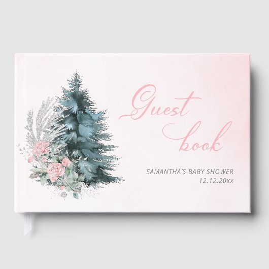Christmas tree Frosty pink rose Baby shower Gästebuch (Vorderseite)