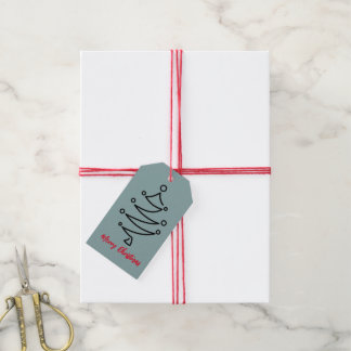 CHRISTMAS TREE GIFT TAG GRAU BLAU MIT ROT GESCHENKANHÄNGER