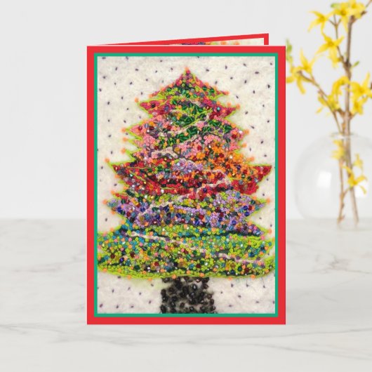 Christmas Tree glitter sparkle red green beads Karte (Gelbe Blume)