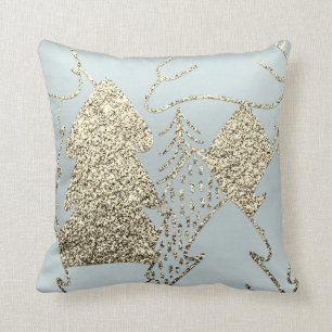 Christmas Tree Gold Champagne Glitzer Grau Blue Kissen