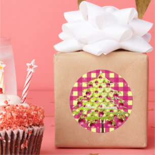 Christmas Tree Gold Plum Pink Ornaments Runder Aufkleber