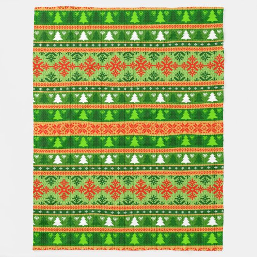 CHRISTMAS TREE GREEN WHITE RED ORNAMENTS FLEECEDECKE (Vorderseite)
