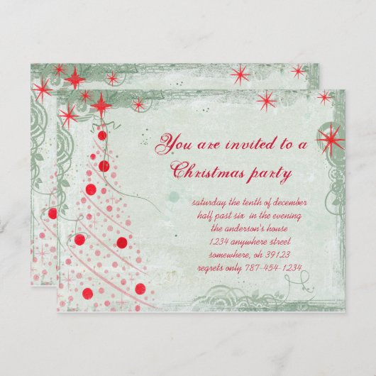 Christmas Tree Grunge Christmas Party Invitation Einladung (Vorne/Hinten)