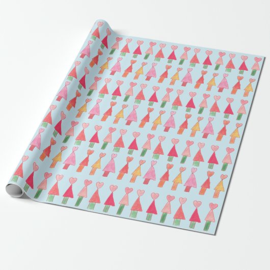 Christmas Tree Hearts Wrapping Paper Geschenkpapier (Ungerollt)