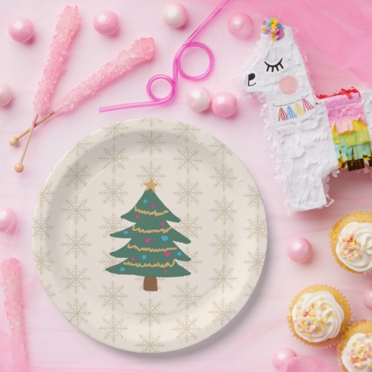 Christmas Tree Illustration Snowflake Pattern Pappteller (Party)