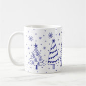 Christmas Tree in Snow Blue and White Inky Doodles Kaffeetasse (Links)