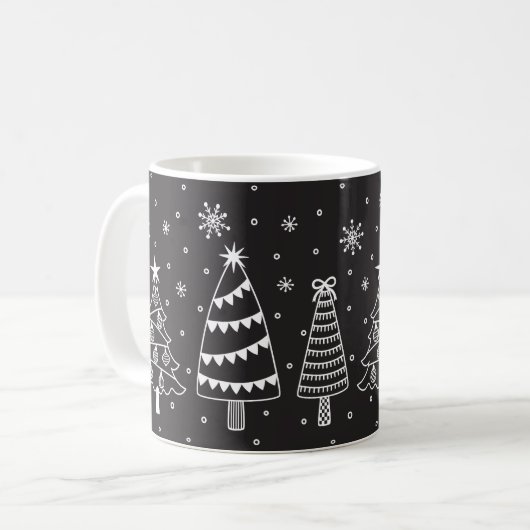 Christmas Tree in Snow Chalk Board Black and White Kaffeetasse (Vorderseite Links)