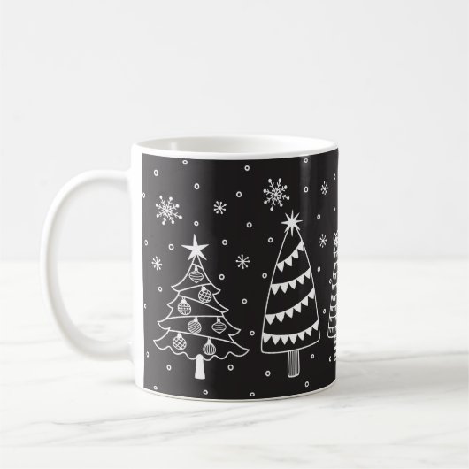 Christmas Tree in Snow Chalk Board Black and White Kaffeetasse (Links)