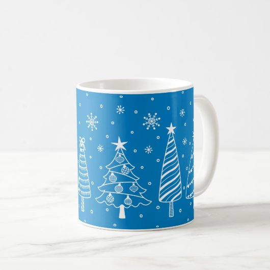 Christmas Tree in Snow Chalk Board Doodle Blue Sky Kaffeetasse (VorderseiteRechts)