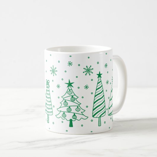 Christmas Tree in Snow Green and White Inky Doodle Kaffeetasse (VorderseiteRechts)