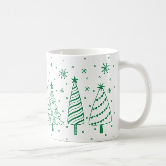 Christmas Tree in Snow Green and White Inky Doodle Kaffeetasse (Rechts)