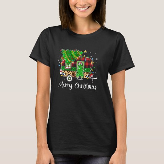 Christmas Tree Leopard Camping Trailer Merry Chris T-Shirt (Vorderseite)