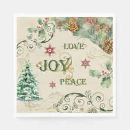 Christmas Tree Liebe Joy Peace Holly Typografy Serviette