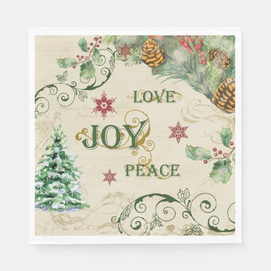 Christmas Tree Liebe Joy Peace Holly Typografy Serviette (Vorderseite)