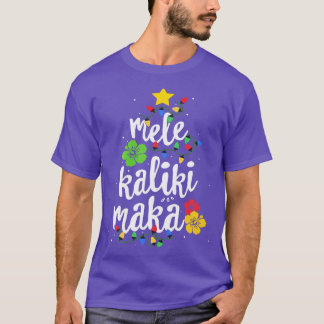 Christmas Tree light Mele Kalikimaka Tropical Hawa T-Shirt