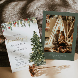 Christmas Tree Lights Pine Elegant Winter Wedding  Einladung