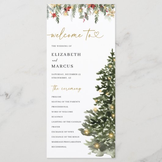 Christmas Tree Lights Pine Winter Wedding Program Programm (Vorderseite)