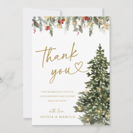 Christmas Tree Lights Winter Pine Wedding Dankeskarte (Vorderseite)