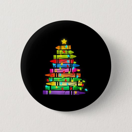 Christmas Tree Made Of Crayons School Teacher Life Button (Vorderseite)
