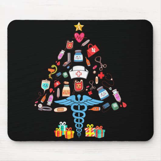 Christmas Tree Medical Tools Funny Nurse T Shirt Mousepad (Vorne)