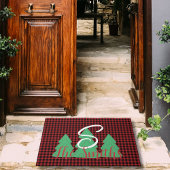 Christmas Tree Monogram Red Black Buffalo Kariert Fußmatte