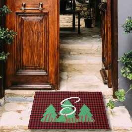 Christmas Tree Monogram Red Black Buffalo Kariert Fußmatte