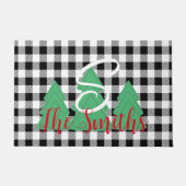 Christmas Tree Monogram Schwarz-weiß Buffalo Karie Fußmatte (Vorderseite)