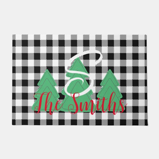 Christmas Tree Monogram Schwarz-weiß Buffalo Karie Fußmatte (Vorderseite)