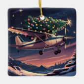 Christmas Tree on Cessna Airplane Photo Funny Keramikornament (Vorderseite)